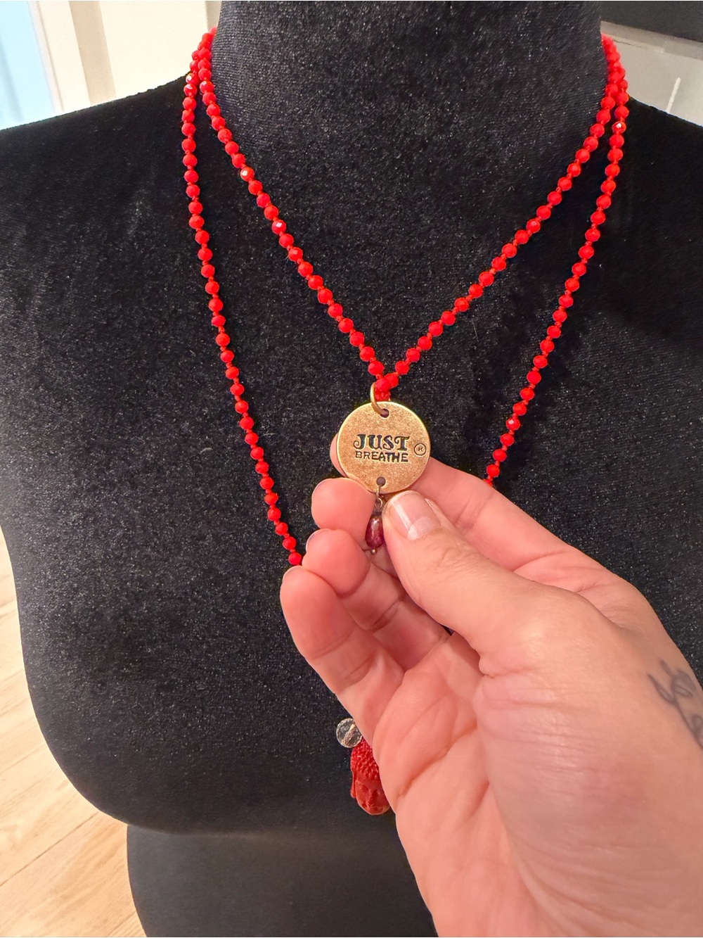 Katia Designs  Beaded 'Just Breathe' Buddha Pendant Necklace